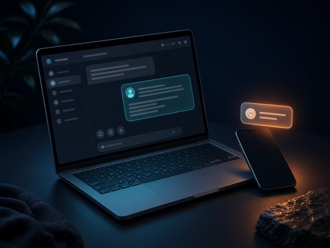 Laptop and phone with an AI support chat